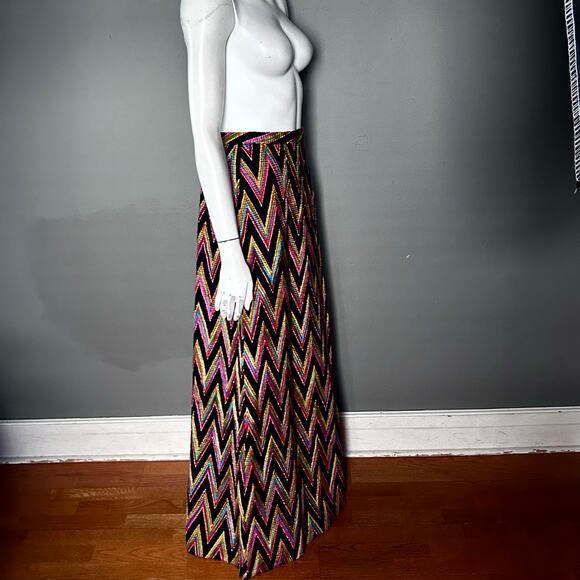 Malbe Original skirt size 12 long rainbow wool chevron 60s tall metallic vintage - Picture 7 of 13